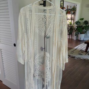 Bohemian lace kimono wrap, cream color